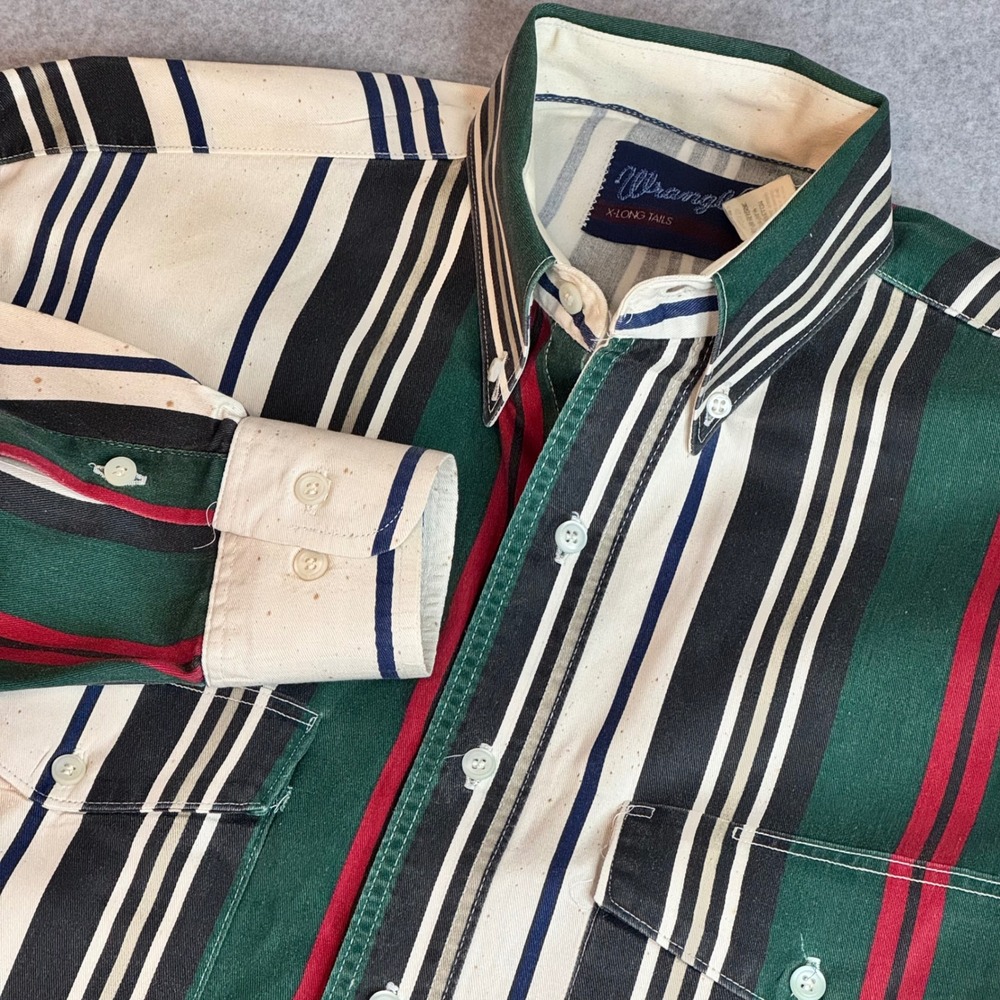 Vintage Wrangler Western X-Long Tails Shirt Mens 15.5x33 Striped MP5372A